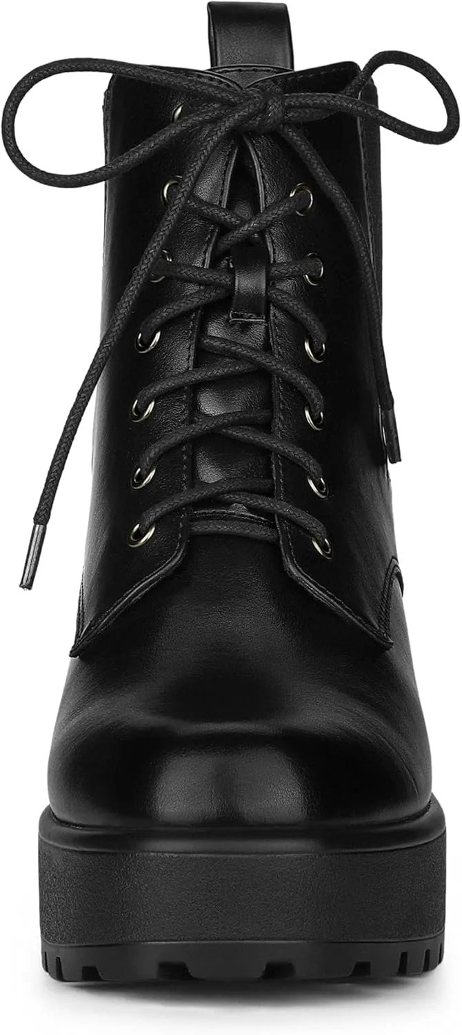 Allegra K Women's Platform Lace Up Ankle Boots Chelsea Combat Boots