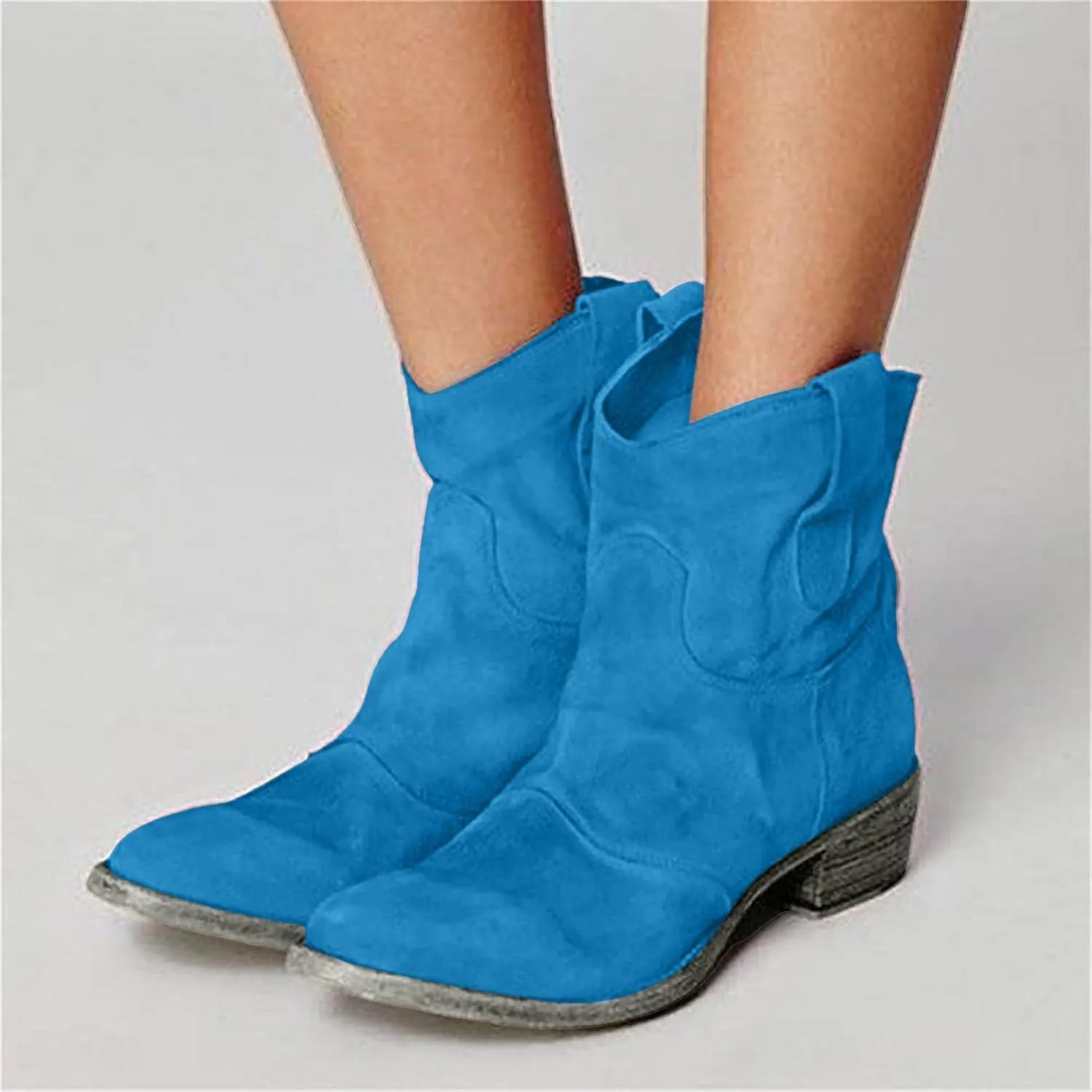 AMDBEL Fall Boots for Women 2024, Women's Ankle Boots Chunky Low Heel Suede Mid Calf Zipper Cowboy Boots Winter Booties
