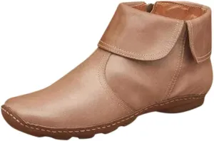 Ankle Boots for Women No Heel,2019 New Arch Support Boots Side Zipper Vintage Leather Damping Shoes Flat Heel Booties