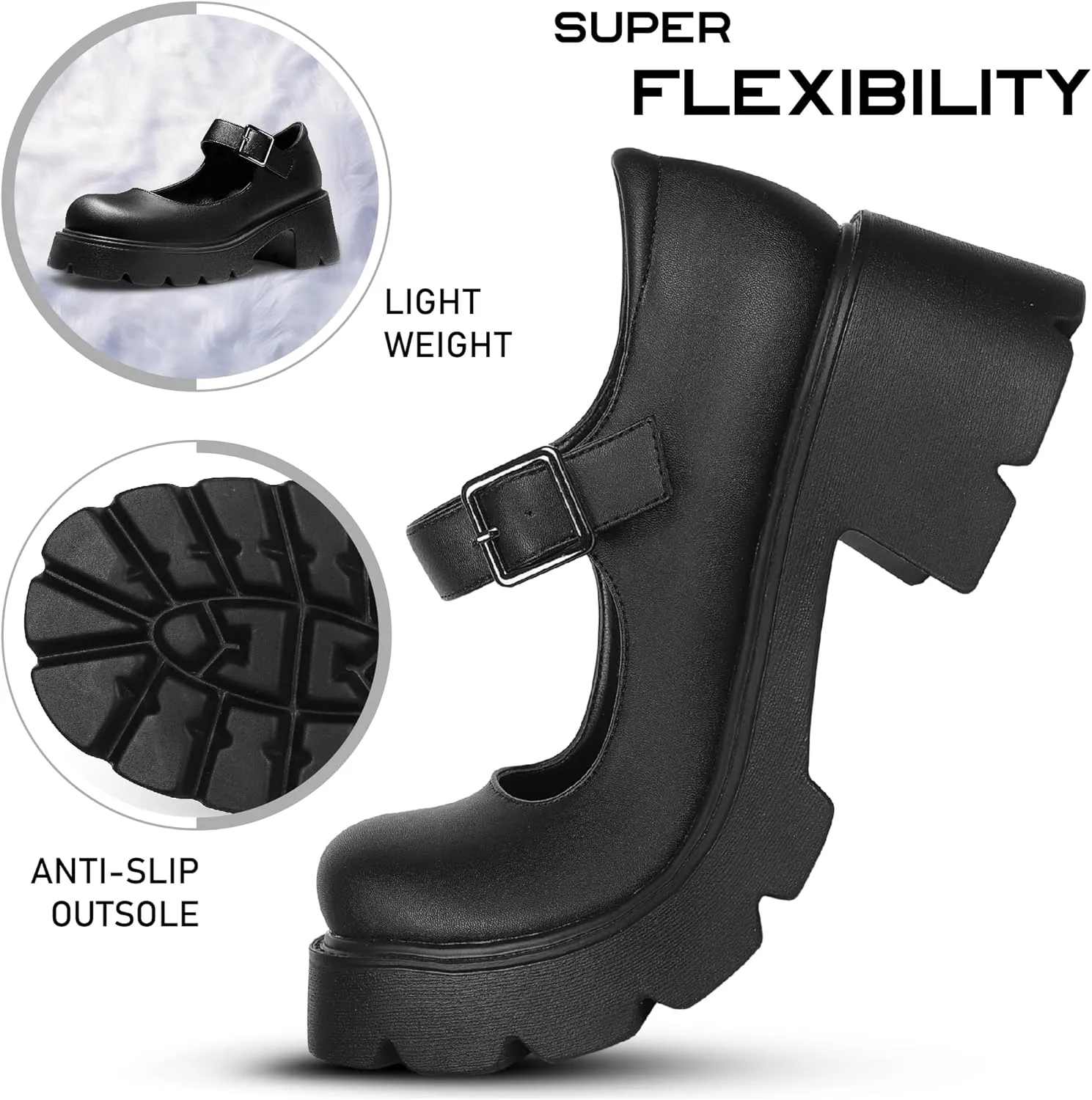 AOSPHIRAYLIAN Mary Janes Platform Mary Janes for Women Round Toe Dress Shoes for Women Ankle Strap Chunky Heel Uniform Women's Pumps