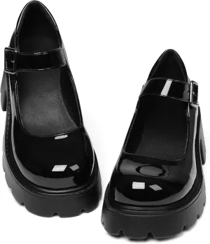 AOSPHIRAYLIAN Mary Janes Platform Mary Janes for Women Round Toe Dress Shoes for Women Ankle Strap Chunky Heel Uniform Women's Pumps