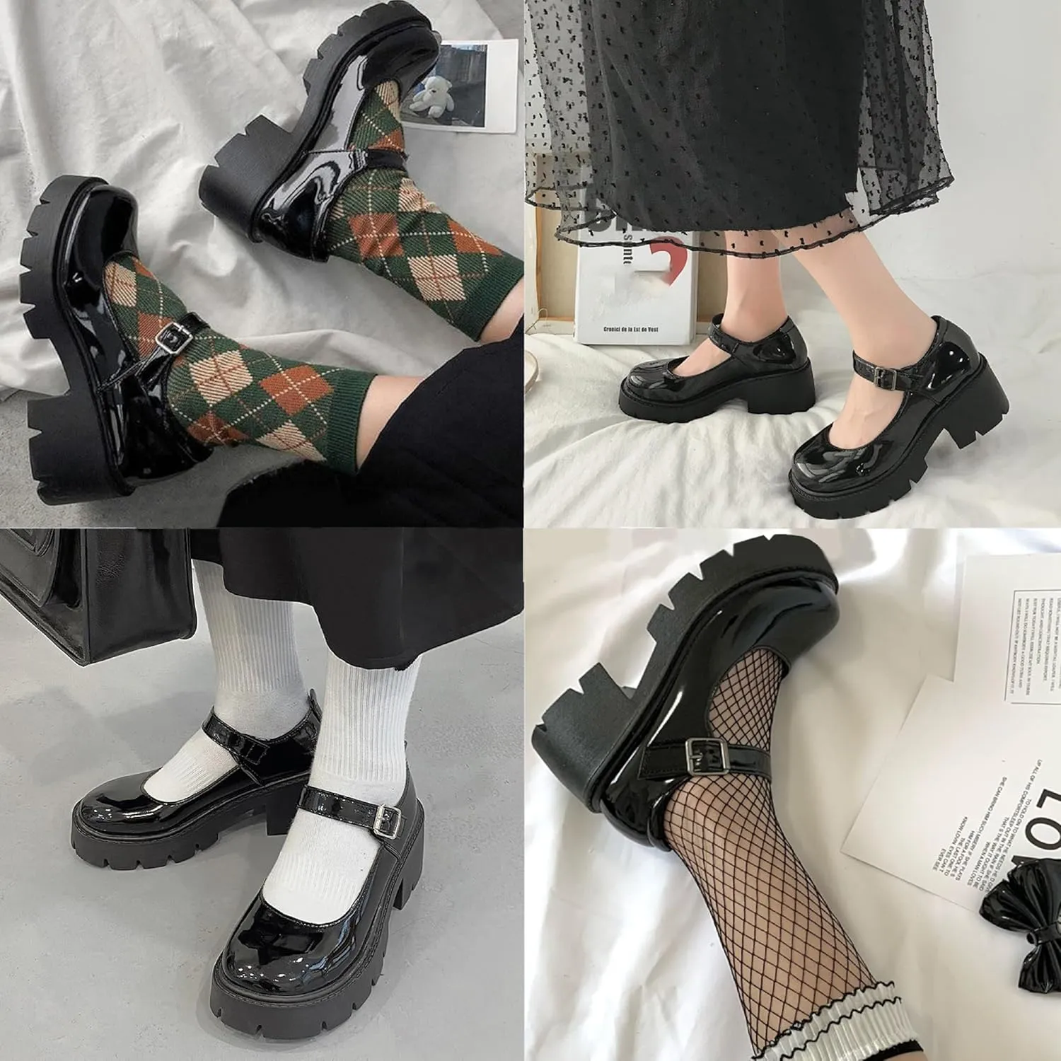 AOSPHIRAYLIAN Mary Janes Platform Mary Janes for Women Round Toe Dress Shoes for Women Ankle Strap Chunky Heel Uniform Women's Pumps