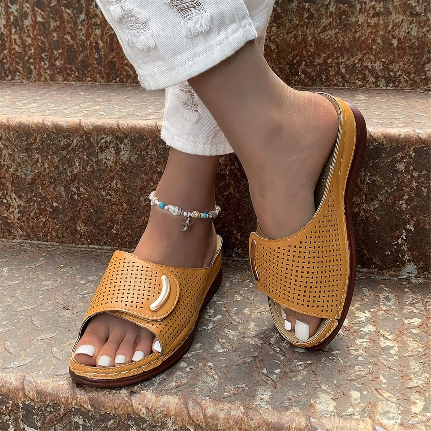 Arch Support Sandals Women's Slip On Summer Wedge Sandals Comfortable Orthopedic Plantar Fasciitis Sandals