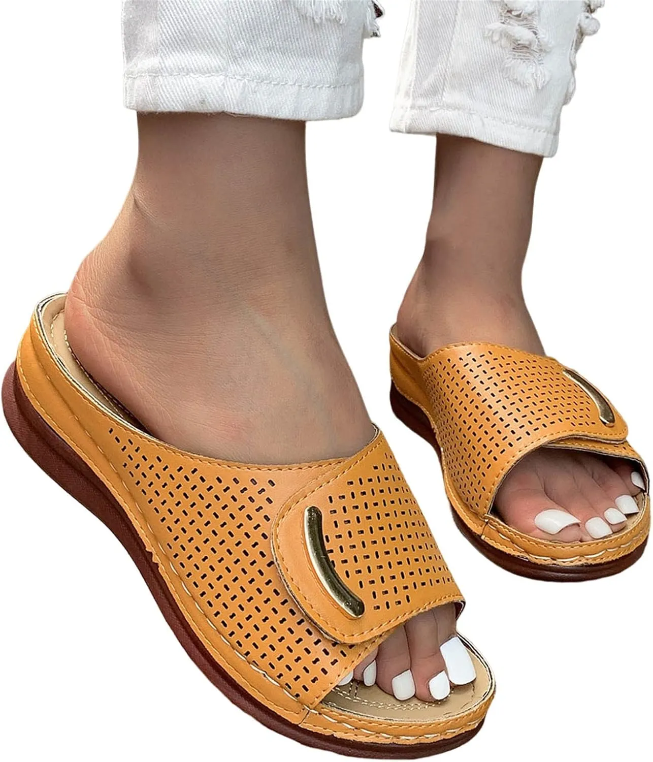 Arch Support Sandals Women's Slip On Summer Wedge Sandals Comfortable Orthopedic Plantar Fasciitis Sandals