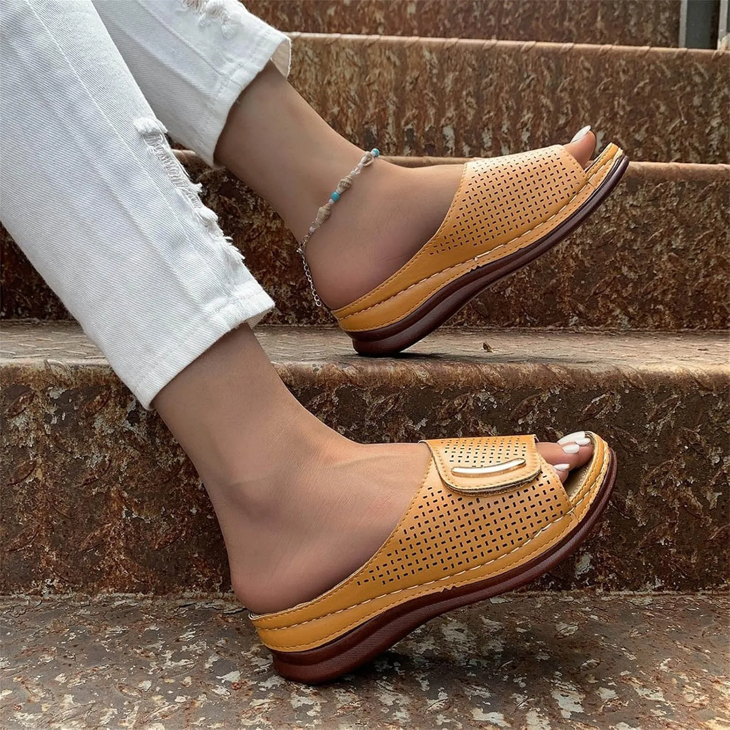Arch Support Sandals Women's Slip On Summer Wedge Sandals Comfortable Orthopedic Plantar Fasciitis Sandals