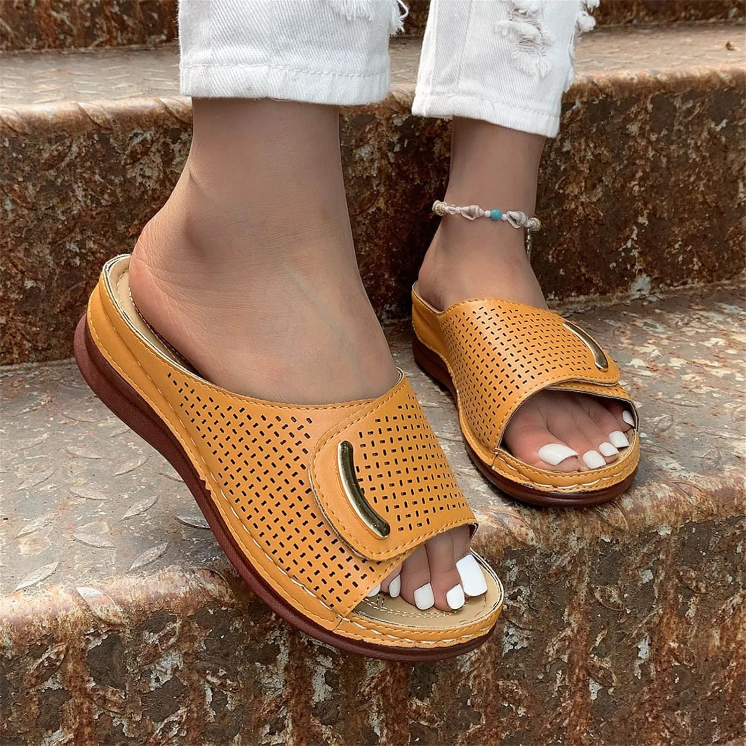 Arch Support Sandals Women's Slip On Summer Wedge Sandals Comfortable Orthopedic Plantar Fasciitis Sandals
