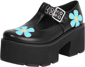 Betastella Women's T Strap Platform Mary Janes Goth Wedge Wingtips Vintage Gothic Shoes
