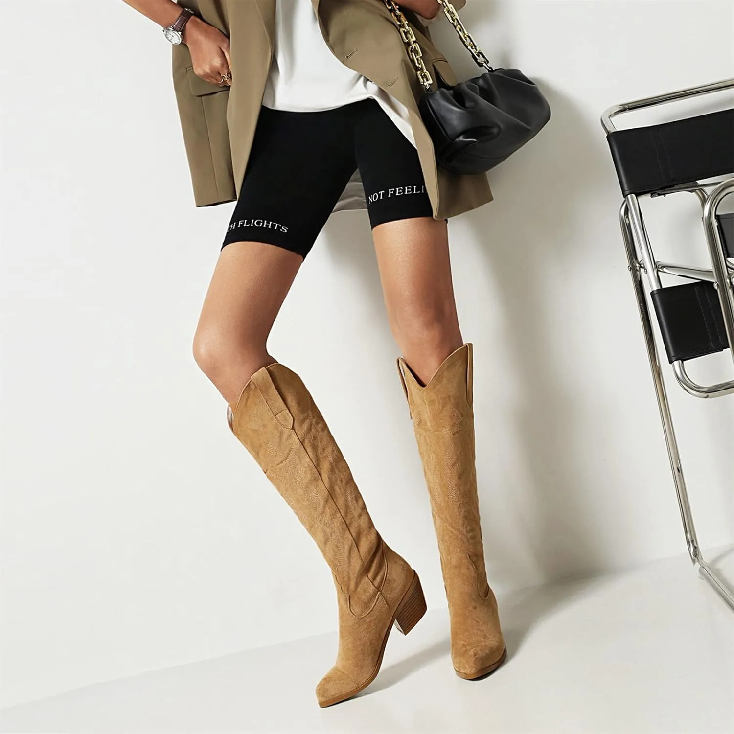 Boots For Women Fashion Dressy Low Heel Cowboy Western Cowgirl Boots Fashion Retro Classic Knee High Embroidered Boots