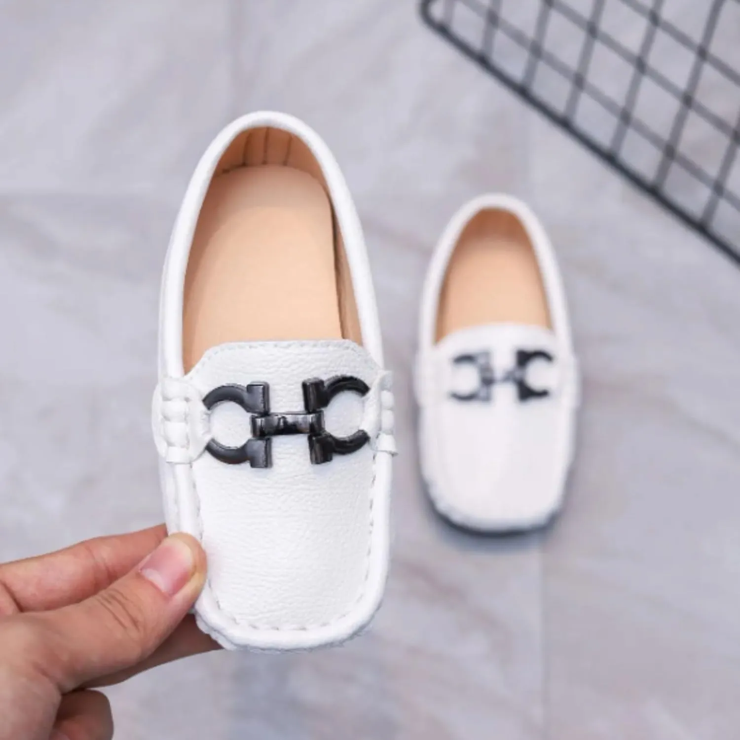 Boys' Leather Loafers with Red Sole and Metallic Accent