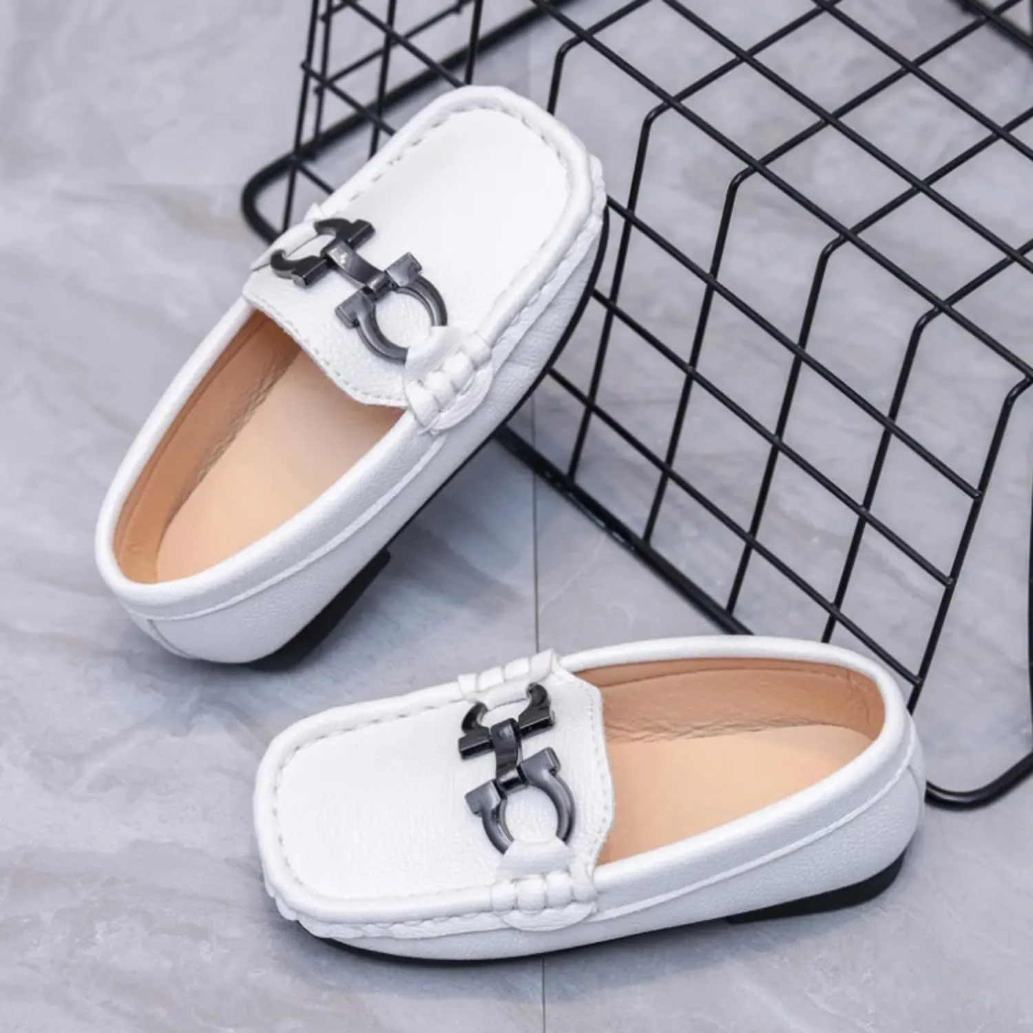 Boys' Leather Loafers with Red Sole and Metallic Accent