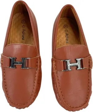Boys' Leather Loafers with Red Sole and Metallic Accent