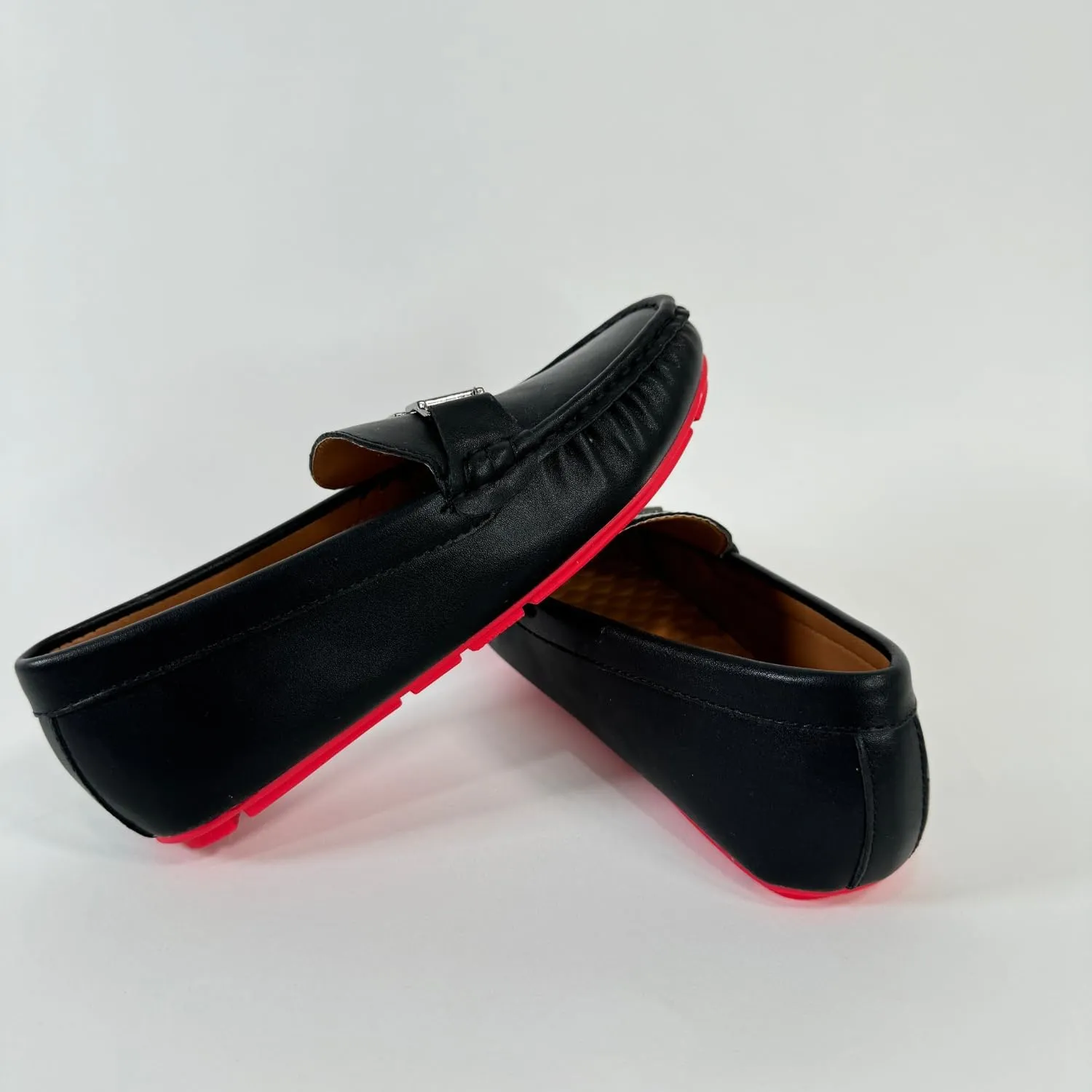 Boys' Leather Loafers with Red Sole and Metallic Accent