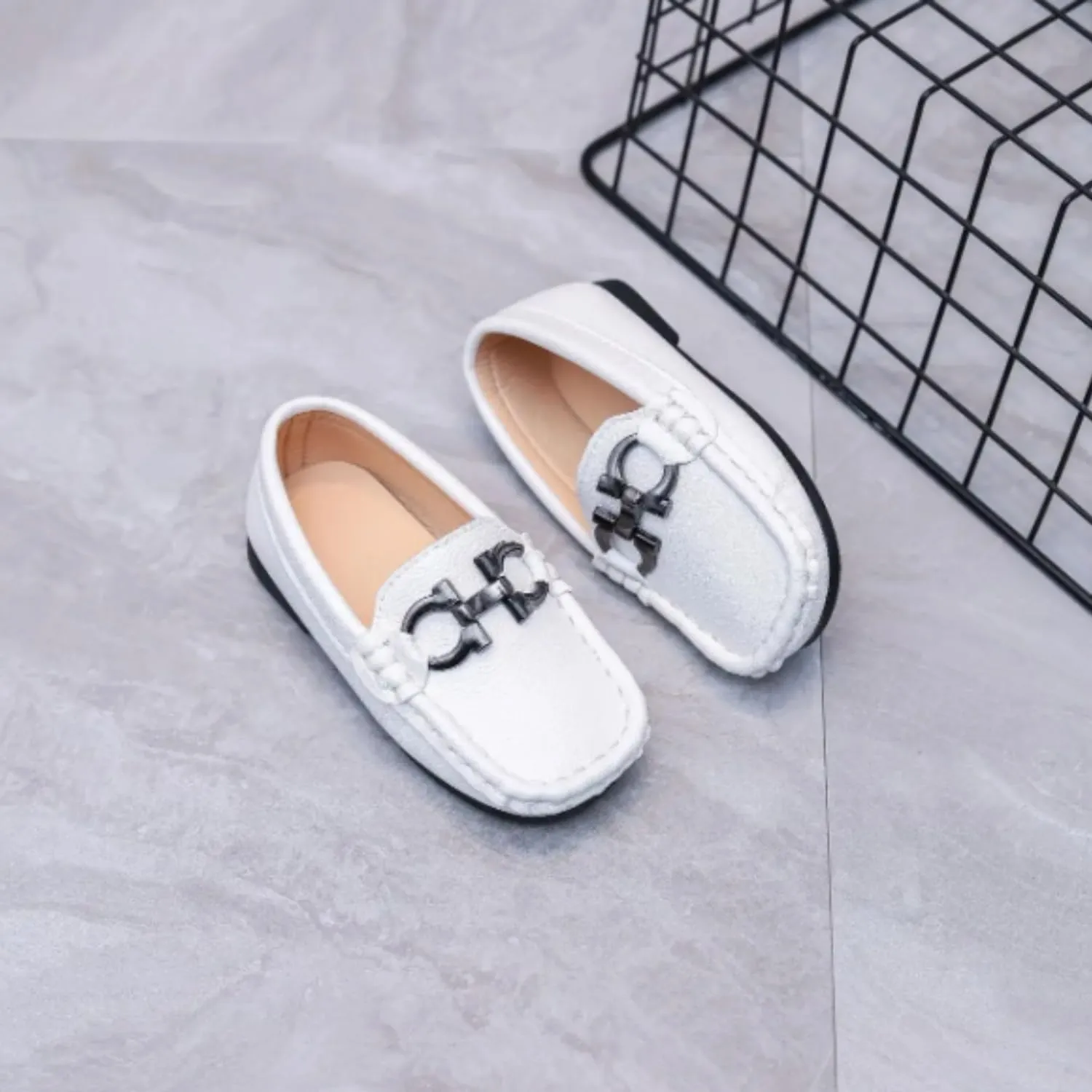Boys' Leather Loafers with Red Sole and Metallic Accent