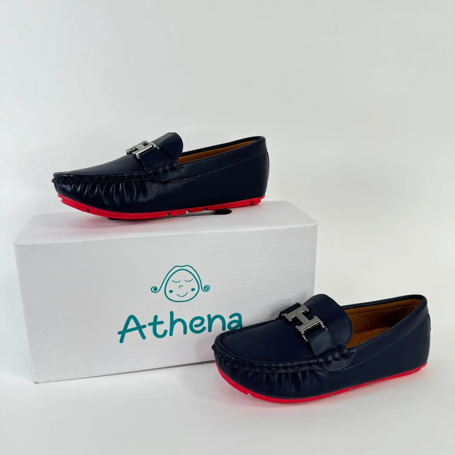 Boys' Leather Loafers with Red Sole and Metallic Accent