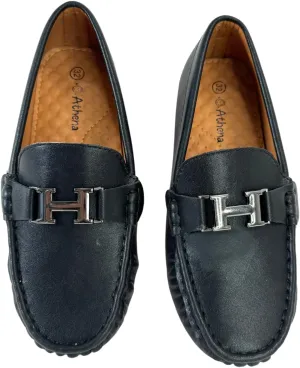 Boys' Leather Loafers with Red Sole and Metallic Accent