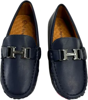 Boys' Leather Loafers with Red Sole and Metallic Accent