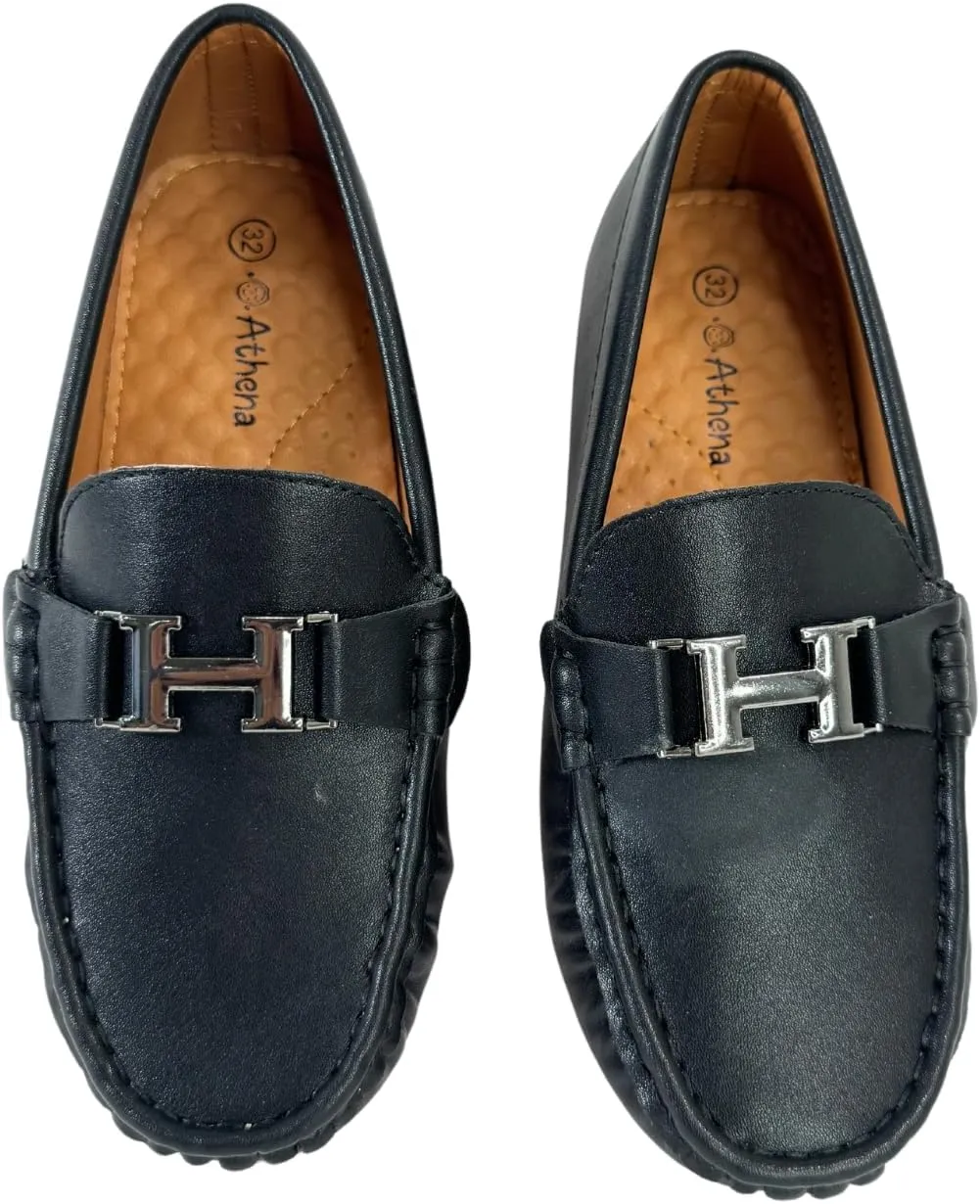 Boys' Leather Loafers with Red Sole and Metallic Accent