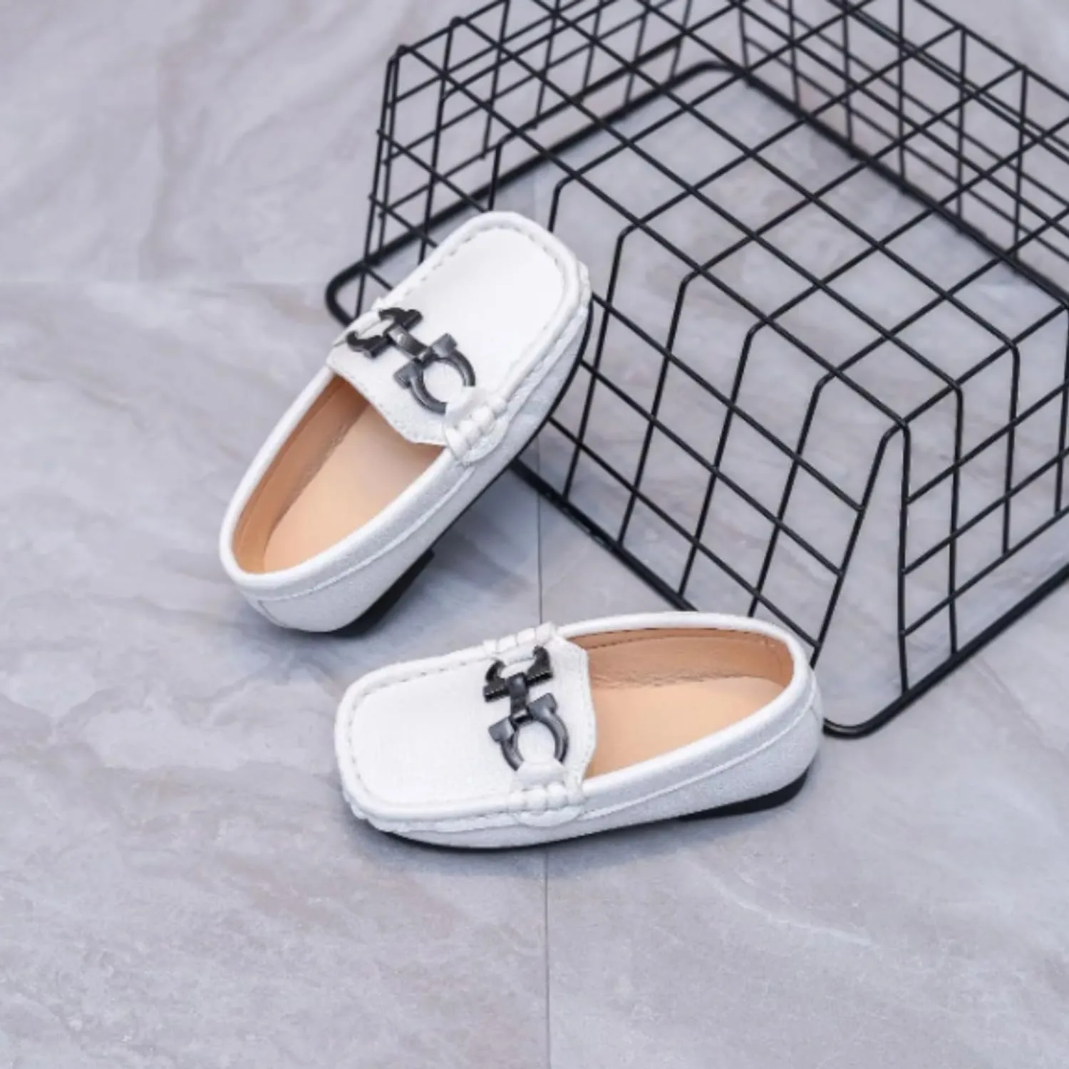 Boys' Leather Loafers with Red Sole and Metallic Accent