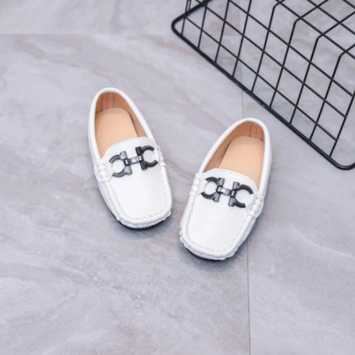 Boys' Leather Loafers with Red Sole and Metallic Accent
