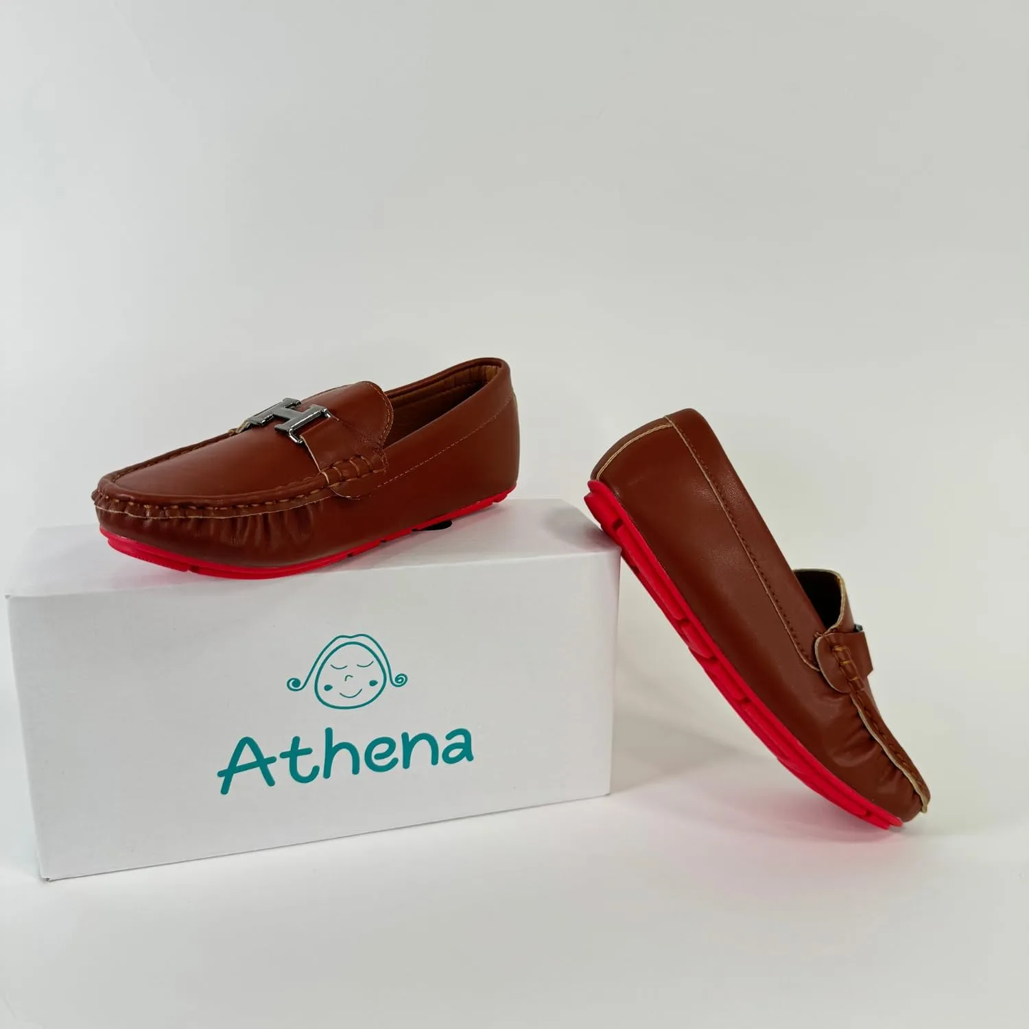 Boys' Leather Loafers with Red Sole and Metallic Accent
