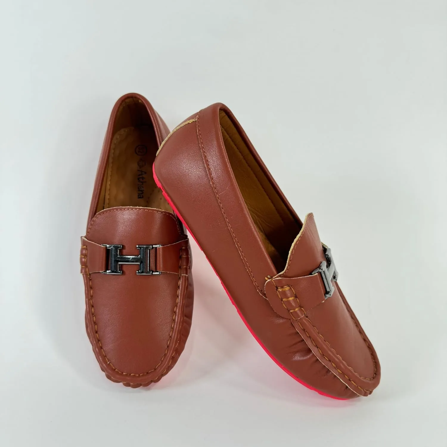 Boys' Leather Loafers with Red Sole and Metallic Accent