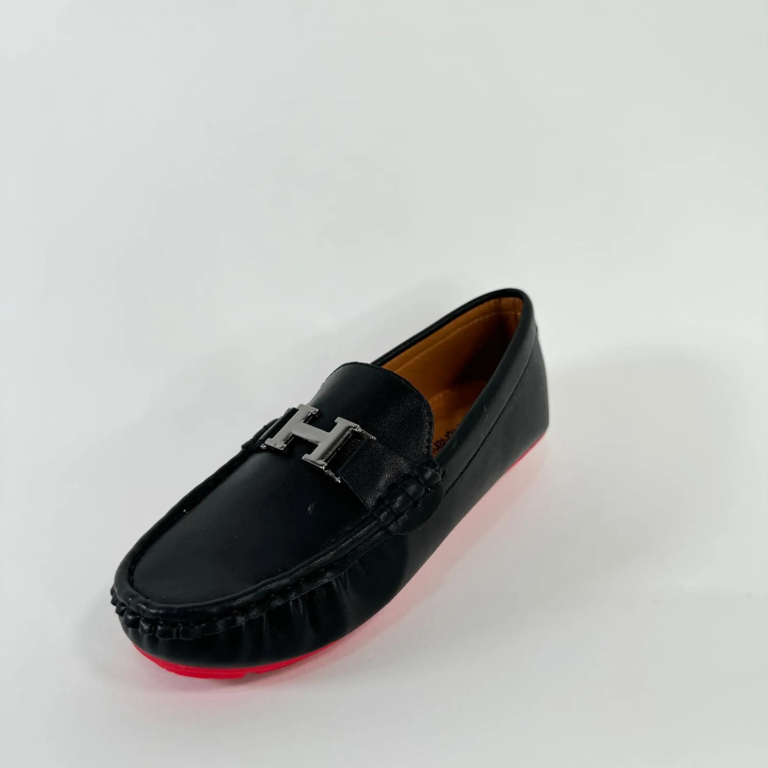 Boys' Leather Loafers with Red Sole and Metallic Accent