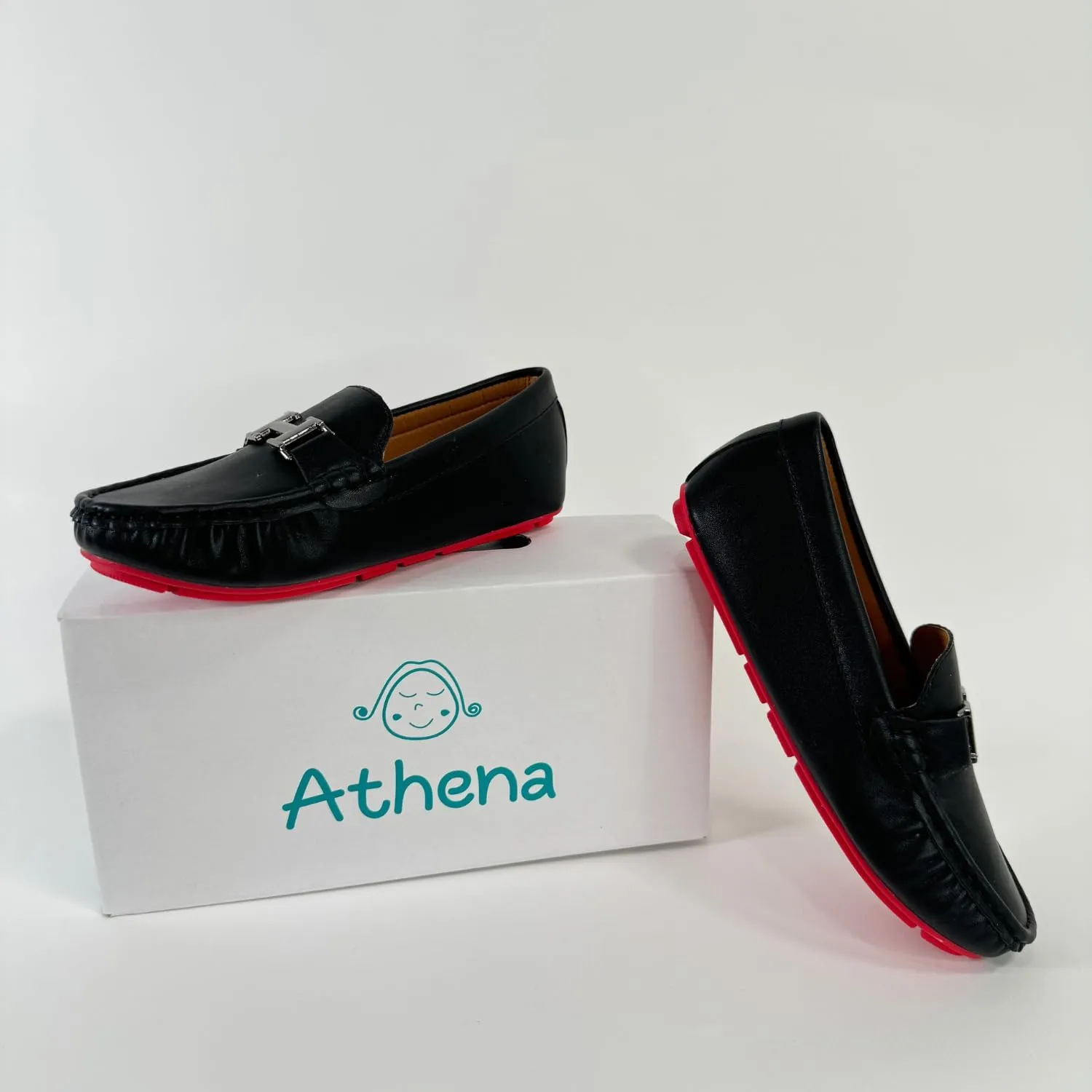 Boys' Leather Loafers with Red Sole and Metallic Accent