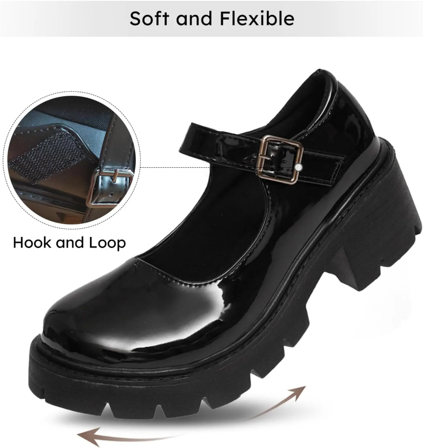 Caradise Womens Chunky Mary Jane Platform Shoes Patent Leather Uniform Dress Shoes