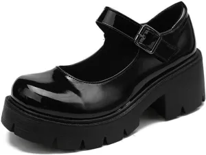 Caradise Womens Chunky Mary Jane Platform Shoes Patent Leather Uniform Dress Shoes