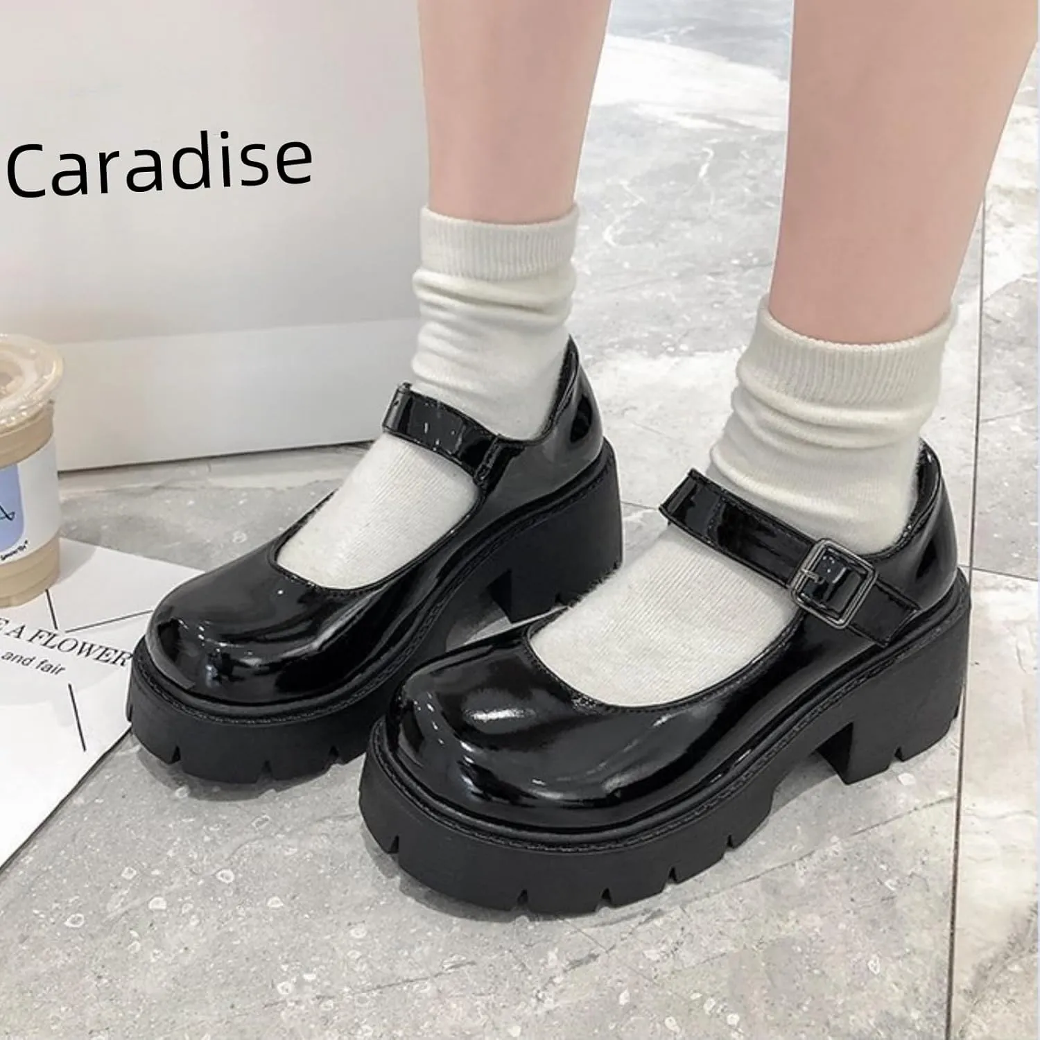 Caradise Womens Chunky Mary Jane Platform Shoes Patent Leather Uniform Dress Shoes