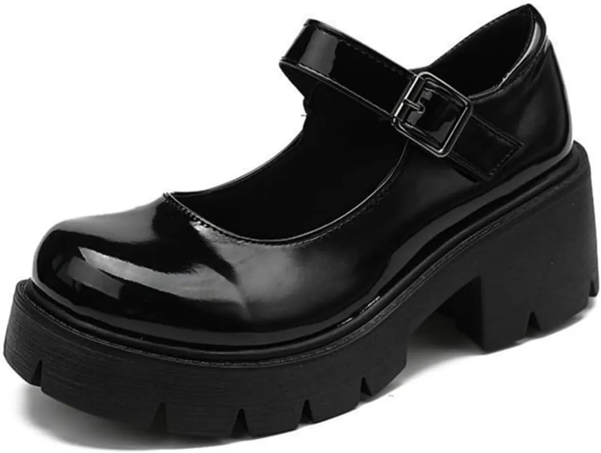 Caradise Womens Chunky Mary Jane Platform Shoes Patent Leather Uniform Dress Shoes