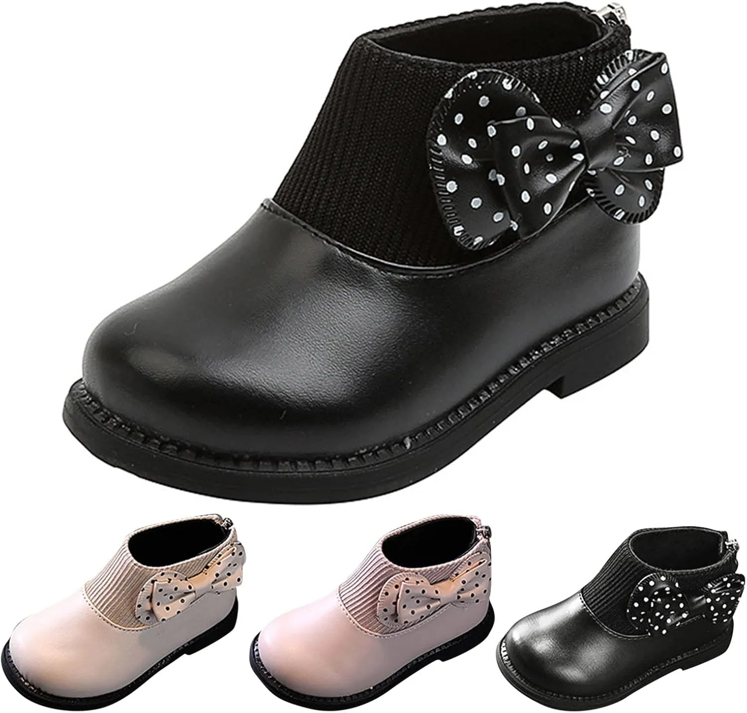 Child and Toddler Winter Booties Ankle Boot Side Zipper Black Boots Low Heels Boots Fall Winter Dress Cute Booties