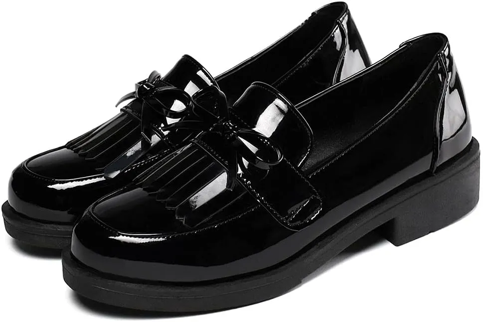 ClassicSter Women's Tassel Patent Leather Loafers Slip On Uniform Shoes