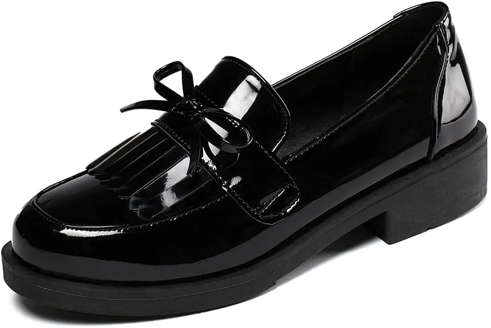 ClassicSter Women's Tassel Patent Leather Loafers Slip On Uniform Shoes