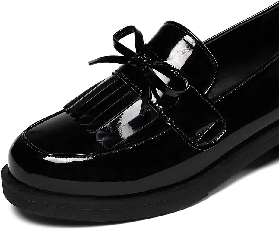 ClassicSter Women's Tassel Patent Leather Loafers Slip On Uniform Shoes