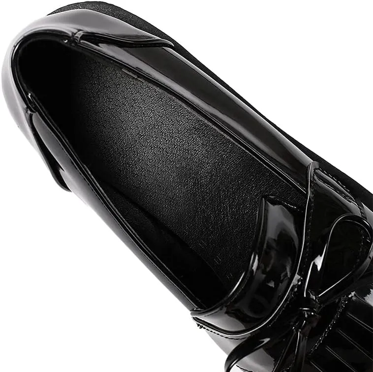 ClassicSter Women's Tassel Patent Leather Loafers Slip On Uniform Shoes