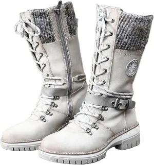 Combat Boots Womens Mid Calf Riding Fashion Winter Boots Side Zipper Low Heel Motorcycle Military Biker Ankle Booties