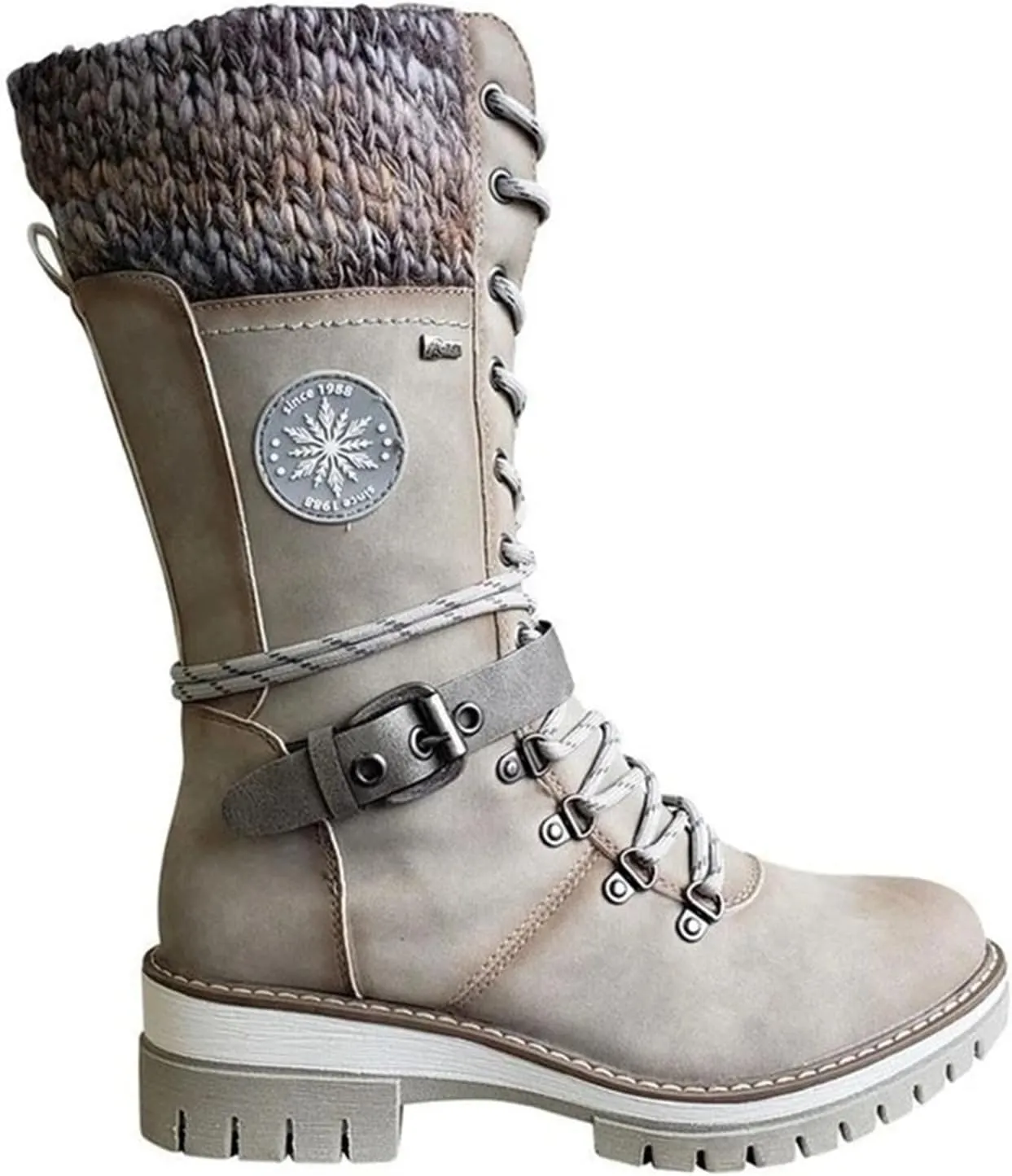 Combat Boots Womens Mid Calf Riding Fashion Winter Boots Side Zipper Low Heel Motorcycle Military Biker Ankle Booties
