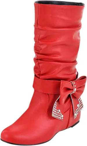 Combat Boots Womens Retro Solid Color Thigh High Boots Pleated Suede Chunky Heeled Knee High Cowgirl Boots