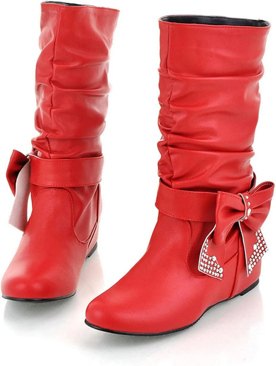 Combat Boots Womens Retro Solid Color Thigh High Boots Pleated Suede Chunky Heeled Knee High Cowgirl Boots