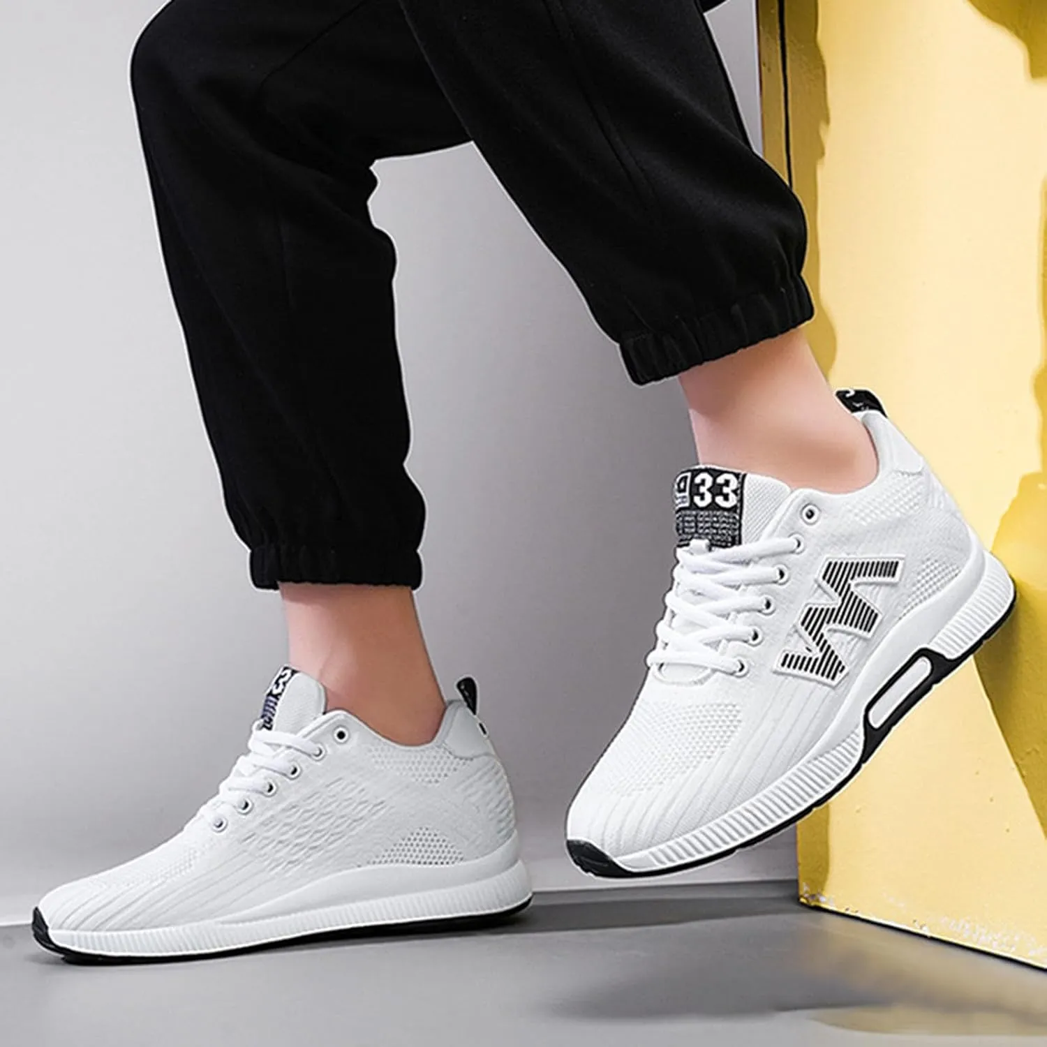 Couple Men's Elevator Shoes Men's Casual Mesh Trainers Lightweight Breathable Lace Up Sports Shoes with Hidden Lift Heel for Men Cm Sneaker Boots for Men Steel Toe Light