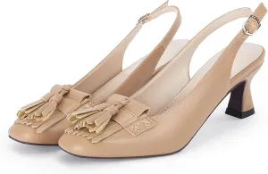 Coutgo Womens Slingback Kitten Heels Pumps Closed Square Toe Sexy Low Heel Tassels Party Wedding Dress Shoes