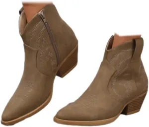 Cowboy Boots for Women Cowgirl Ankle Western Embroidered Stitched Pointed Toe Cutout Chunky Heels Short Booties