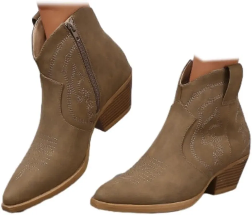 Cowboy Boots for Women Cowgirl Ankle Western Embroidered Stitched Pointed Toe Cutout Chunky Heels Short Booties