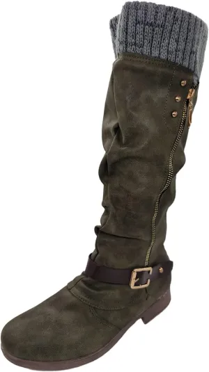 Cowboy Boots For Women Suede Zipper Thigh High Boots Low Heels Knee High Boots Over Knee Tall Long Bootie
