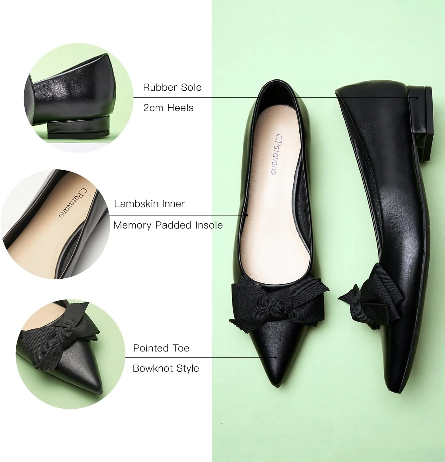 C.Paravano Pointy Bow Flats Women's Flats Ballet Shoes for Women