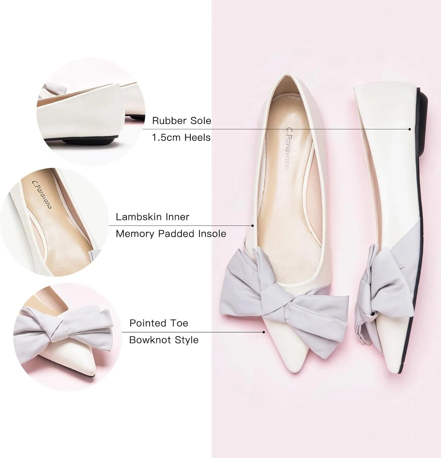 C.Paravano Pointy Bow Flats Women's Flats Ballet Shoes for Women