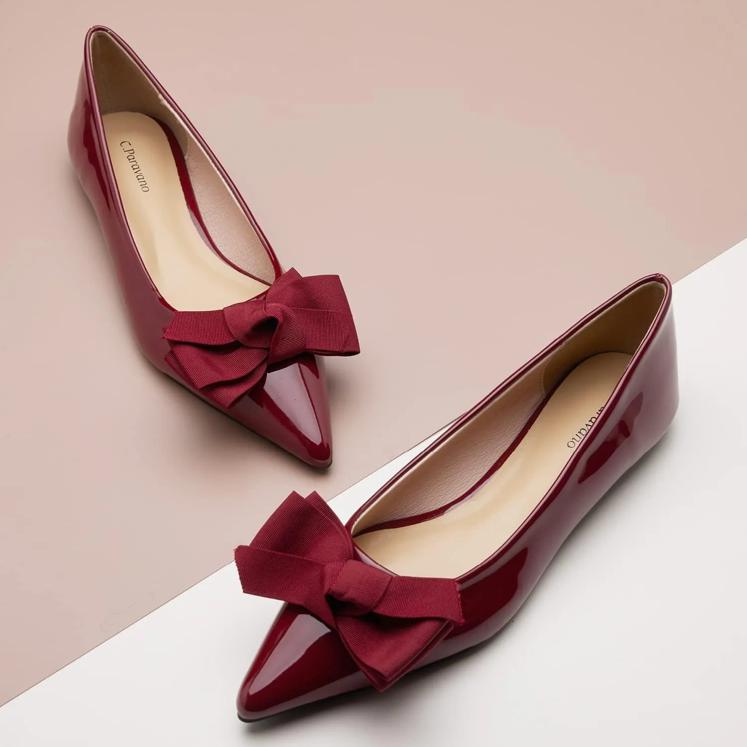 C.Paravano Pointy Bow Flats Women's Flats Comfortable Stylish Slip-On Shoes for Casual and Office