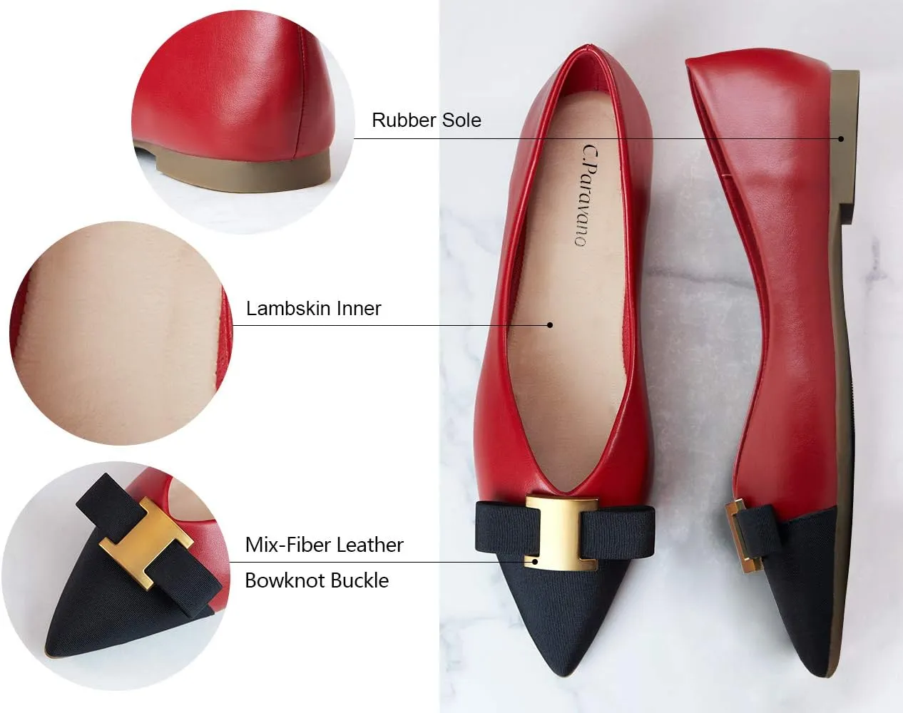C.Paravano Womens Flats I Flat for Women Leather I Pointed Toe Flats I Ballet Flats for Women I Slip on Dressy Flats