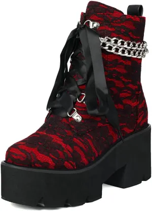 DINTAHA Goth Boots Platform Chunky Combat Boots With Chain Lace Up Gothic Shoes
